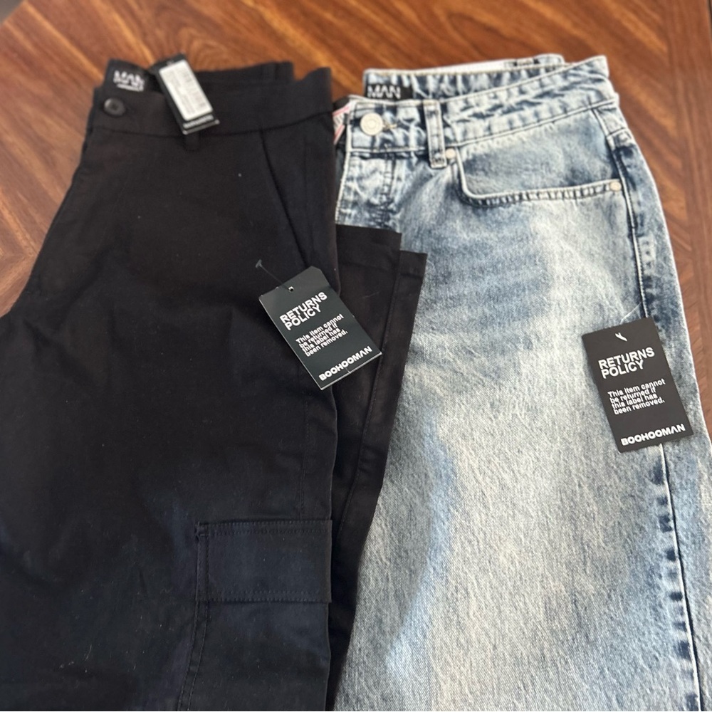 2 Pr Boohooman Men’s Black Trowser relaxed Fit & Blue Relaxed Fit JEANS  NEW - Picture 3 of 7